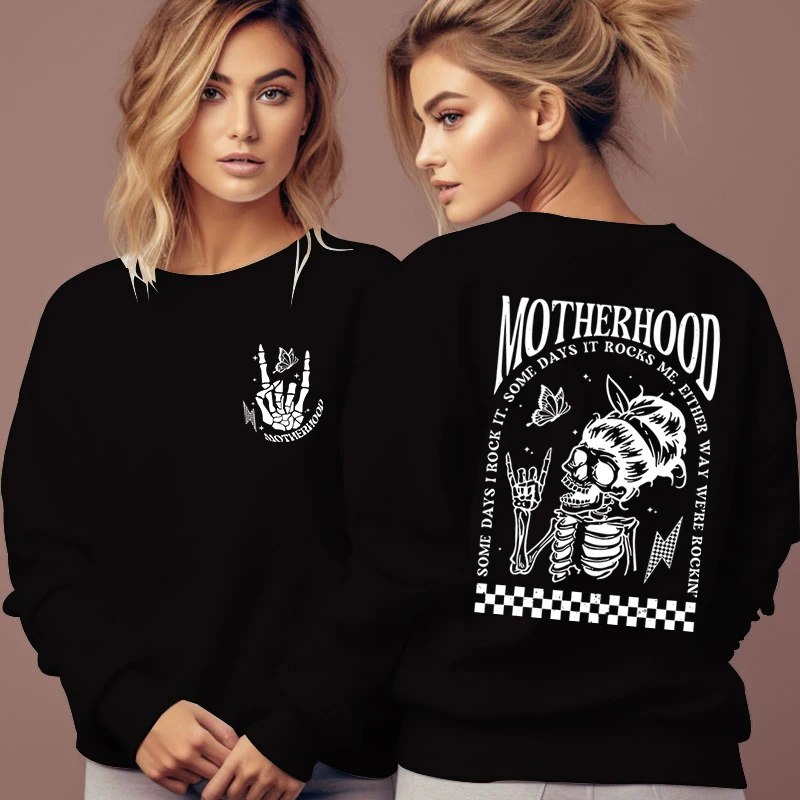 Motherhood Sweatshirt Women Hip Hop Rock Skull Skeleton Casual Hoodies Funny Mama Gifts Fashion Hoodless Pullover Female Hoodie