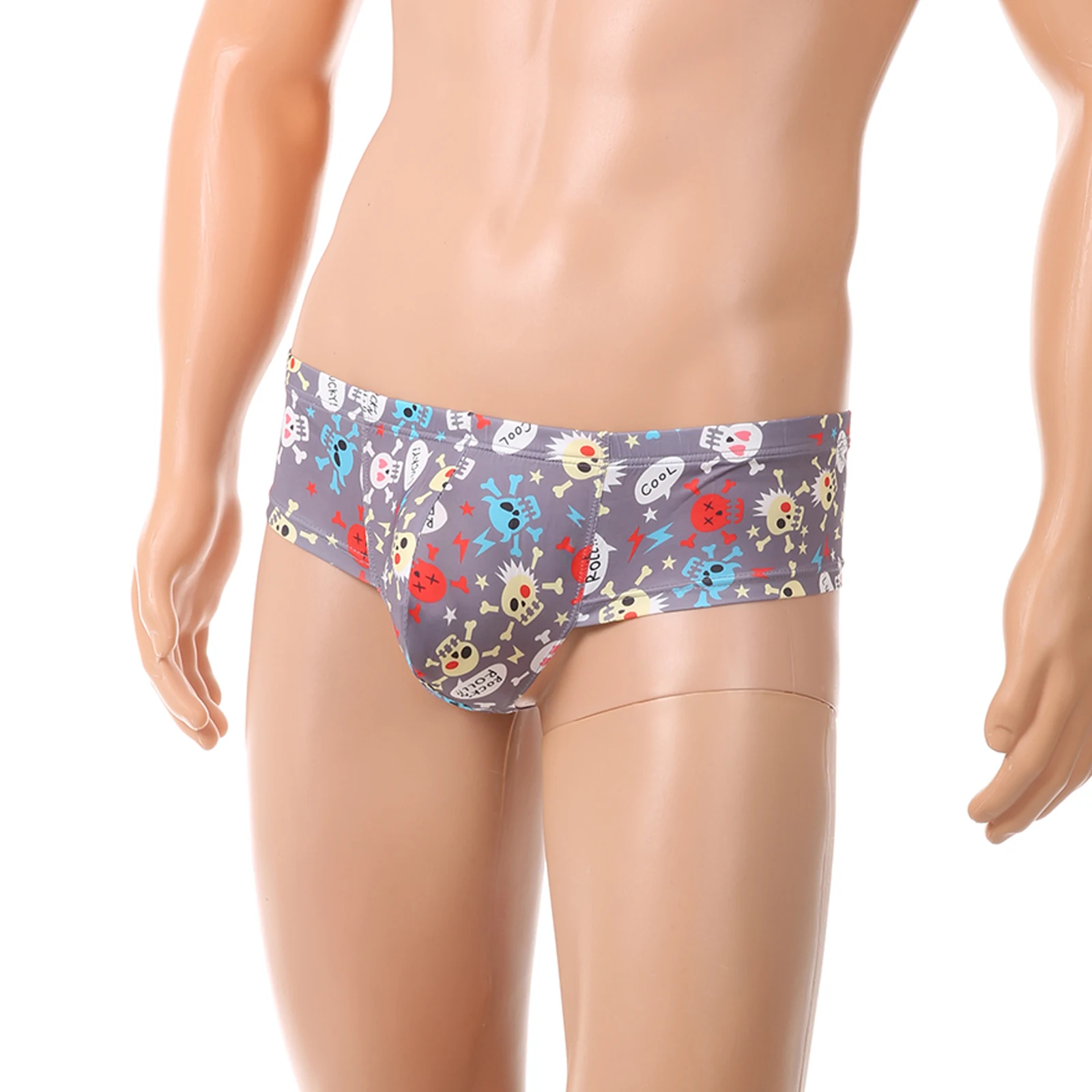 

Boxer Brief For Men Plus Size Skull Print U Pouch Underwear Low-Waist Hollow Out Breathable Gay Sissy Panties