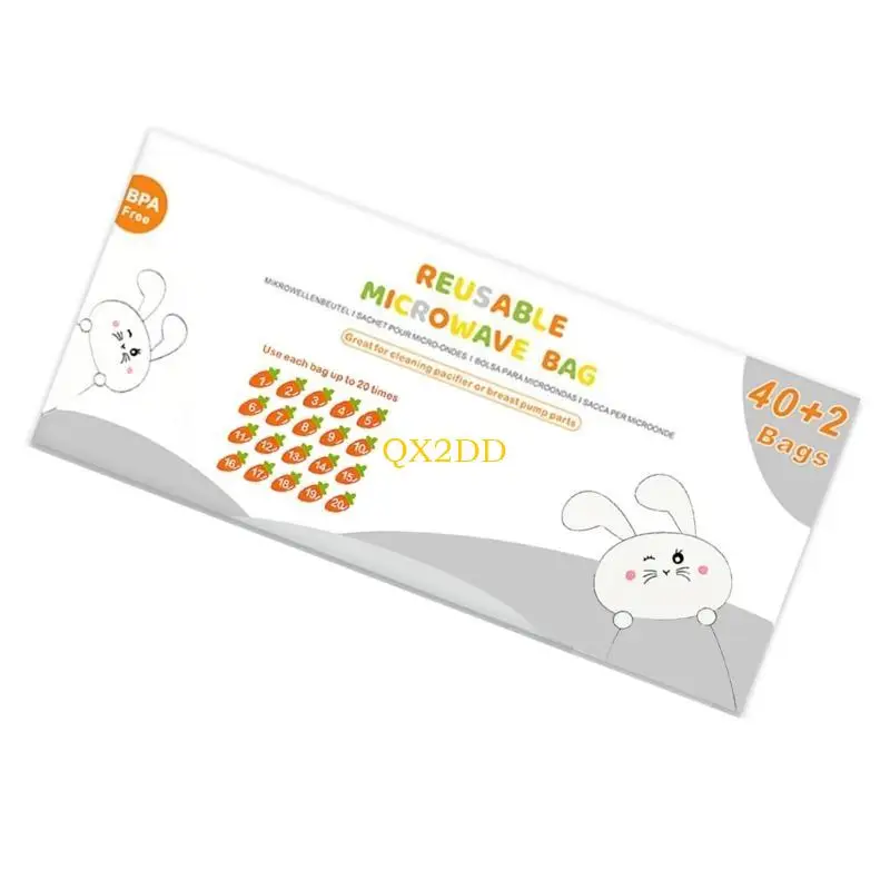 QX2D Reusable Microwave Steam Bag Pouches for Cleaning Breast Accessories and Baby Bottles Pack of 16/42 Sheet Set
