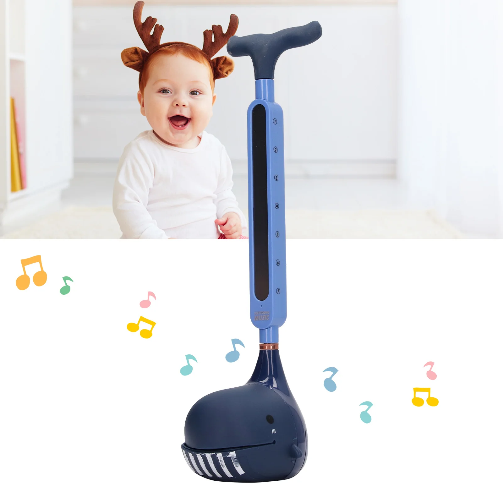 ZK20 Kids Synthesizer Music Instrument Cartoon Shaped Multifunctional Japanese Music Synthesizer Toy Blue Whale