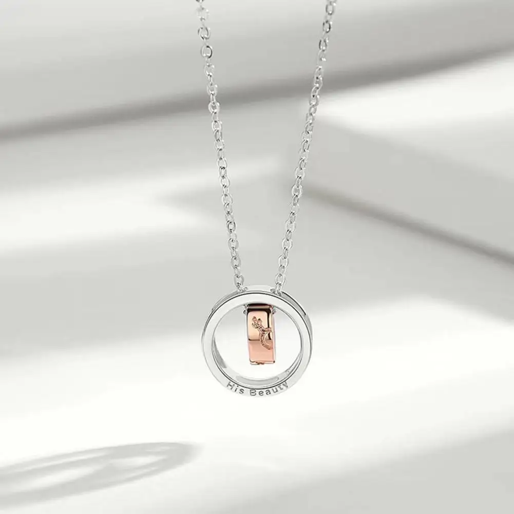 Shiny Necklace His Beauty Her Beast Couple Necklace Set Dual Rings Pendant Necklace for Valentine's Day Anniversary Gift Alloy