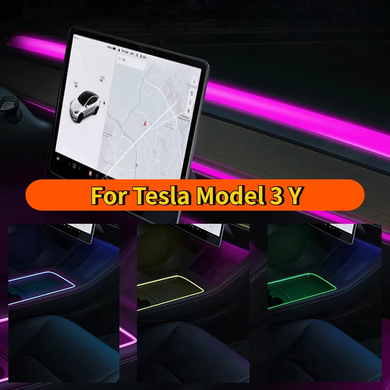 Für Tesla Modell 3 Modell Y Umgebungslicht mit APP-Steuerung Auto Air Outlet LED dekorative Lampe Armaturenbrett RGB Symphony Streifenlicht