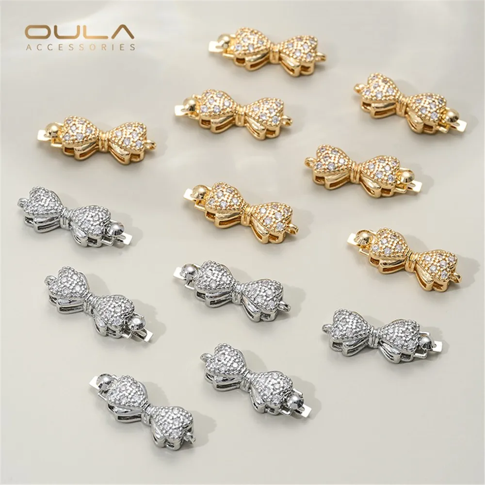 

1pcs 14K Gold-plated Bow Pearl Clasp Set Zircon Diy Handmade Connecting Clasp Jewelry Bracelet Necklace Accessory