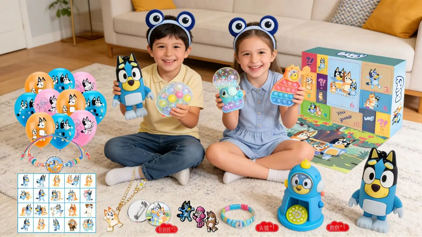 

21pcs 1box Hot-Selling Surprise Gift Bluey Poke Hole Toys Merchandise Cute Anime Cartoon Doll Set Fan Collection Birthday