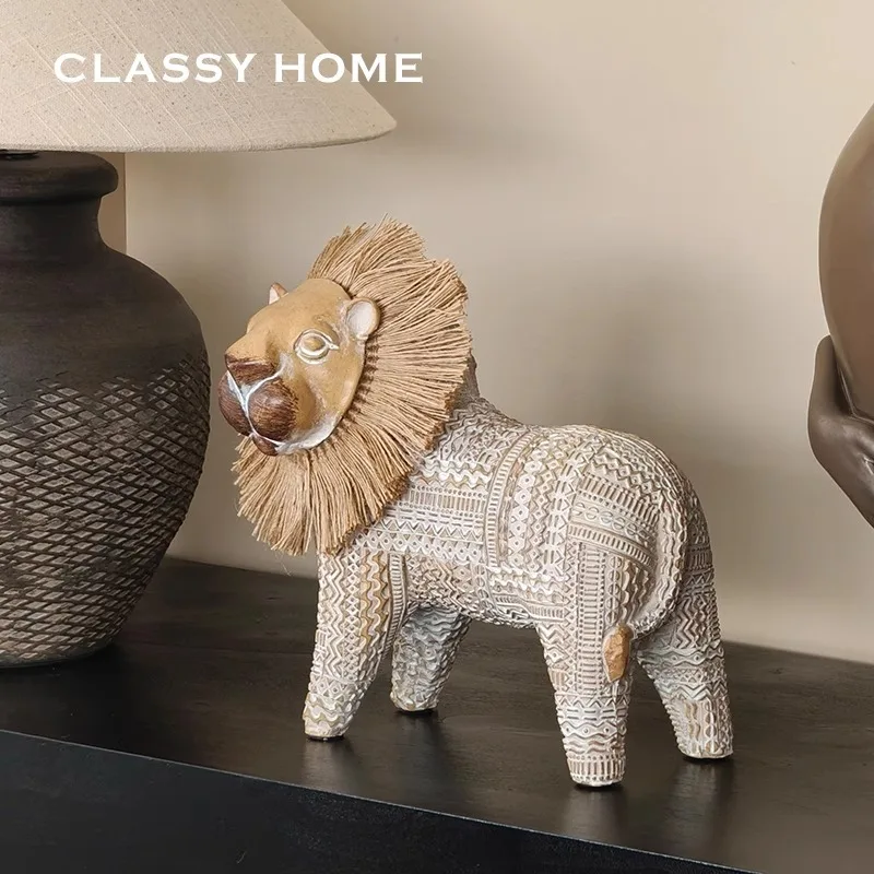 

Minimalist Lion Sculpture Nordic Wabi Sabi Style Animal Figurine Trendy Ceramic Art Decor for Home Office Desk Bookshelf