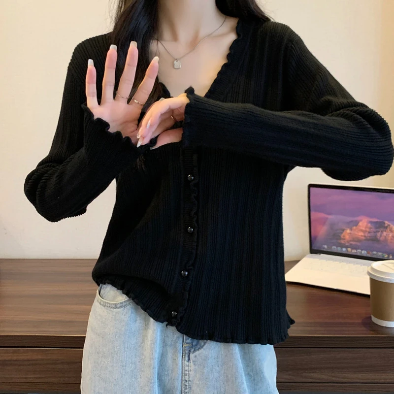 

Slimming Knitted Open Cardigan Sweater Women's Spring Autumn New Large Size Fat MM Design Sense Bottom Shirt Top