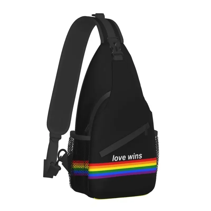 Love Wins Pride Stripe Sling Bag Cool GLBT LGBT Gay Lesbian Pride Flag Shoulder Chest Crossbody Backpack Traveling Daypack