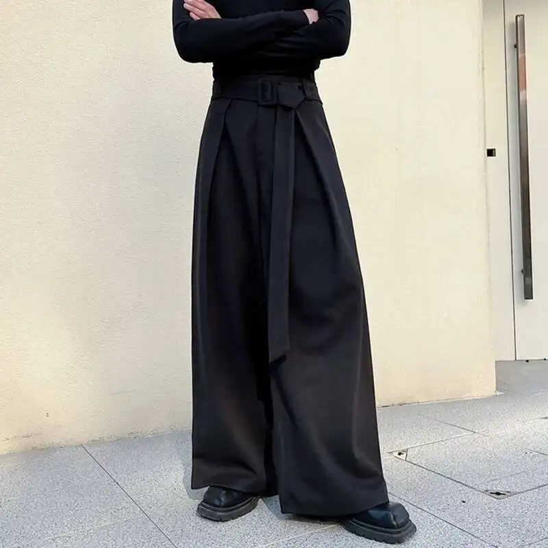 Luzhen design 2025 primavera nova moda cinto decorar calças de perna larga cor sólida solta na moda elegante calças de rua lz8824