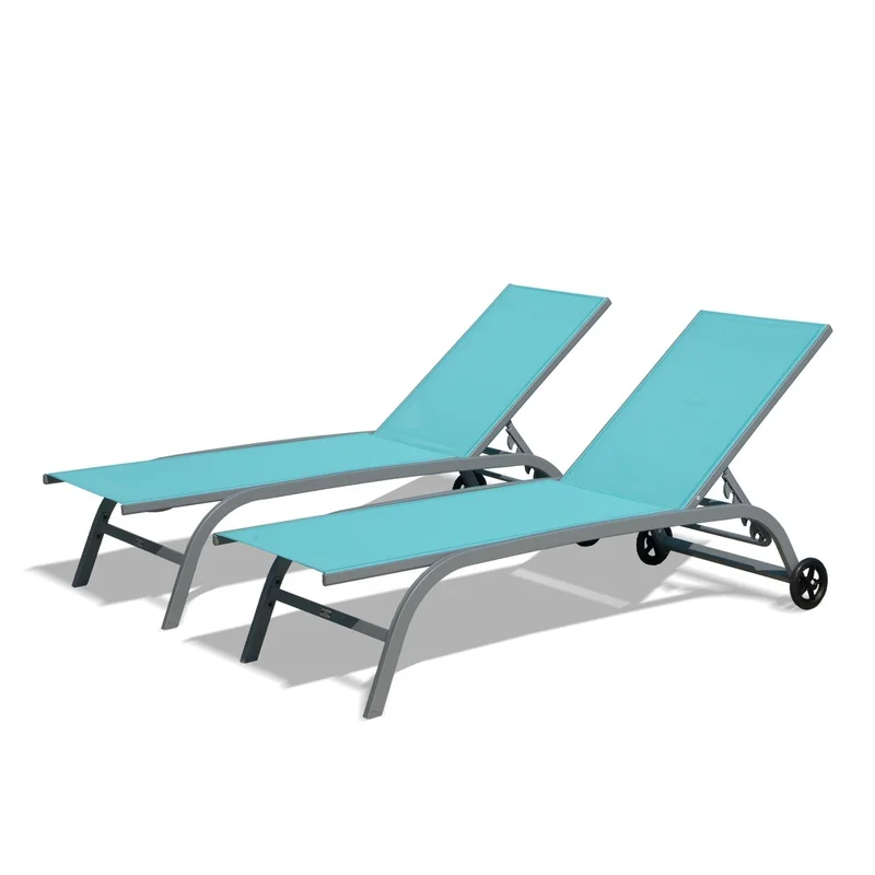 Lake Blue Outdoor Lounge Chairs Set of 2 with Wheels