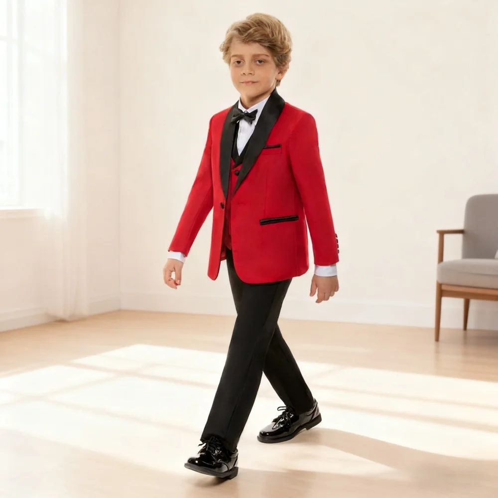 

10 Day Delivery Stylish Boys Suit Set 4PCS Formal Party Clothes Graduation Ceremony Performance Clothing Sleek Wool Blend Suit