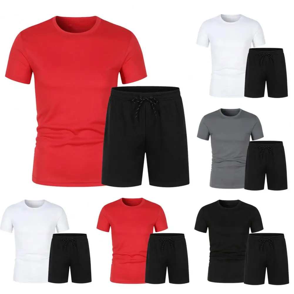 Herren Workout Outfit Herren Sommer Casual Outfit Set O-Ausschnitt Kurzarm T-Shirt mit elastischen Kordel zug Taille Shorts solide für eine