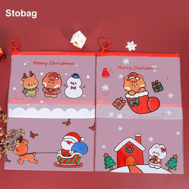 StoBag 50pcs Merry Christmas Cartoon Frosted Zipper Bags Kids Child Candy Snack Gift Package Cute Plastic Sealed Storage Pouches