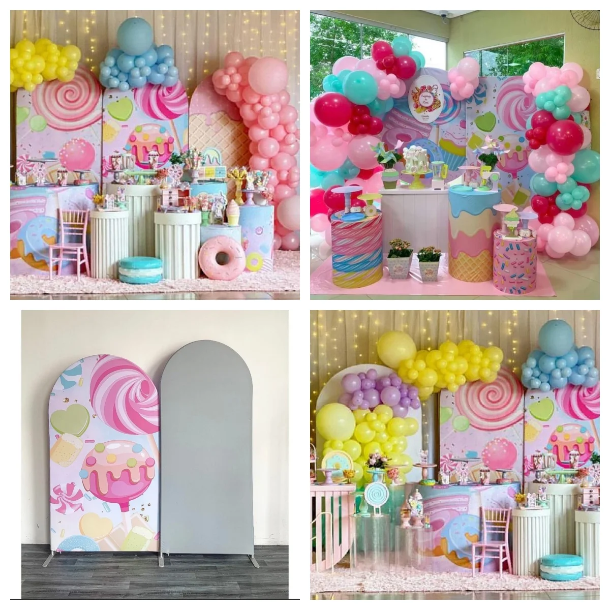 Sweet Candy Donuts Birthday Party Arch Backdrop Cover Arch Stand Covers for Baby Shower Girls Pink Sprinkles Parties Decorations