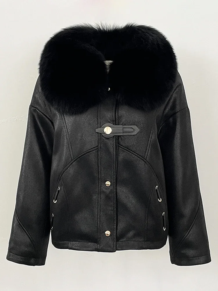 เสื้อแจ็คเก็ตผู้หญิงบุขนห่าน แต่งปกขนสุนัขจิ้งจอกแท้ ผ้าหนังกลับ รุ่นใหม่ประจำปี 2025 เสื้อผ้าฤดูใบไม้ร่วงและฤดูหนาว เสื้อแจ็คเก็ตพัฟเฟอร์ขนสัตว์สำหรับผู้หญิง