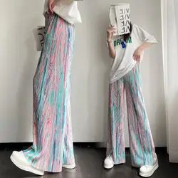 Tie Dye Pleated Wide-leg Pants Women's High Waist Draping Casual Pants Straight Leg Pants Hot Girl Pants Loose Mop Pants