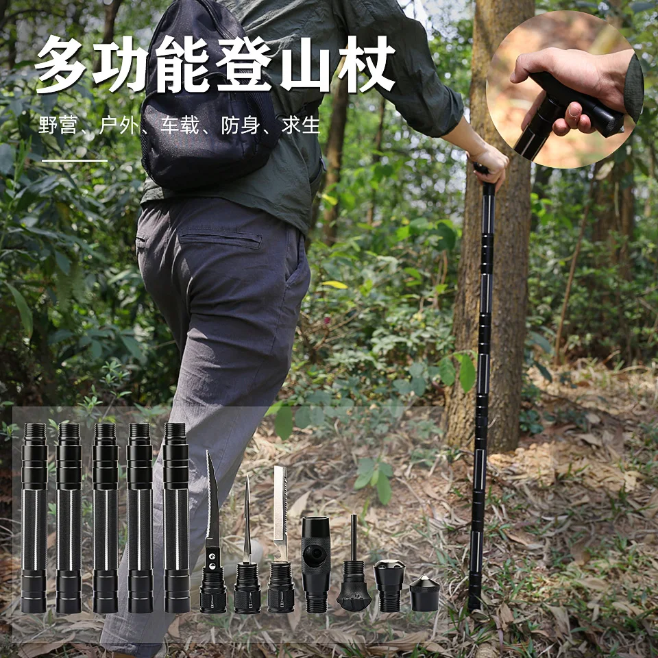 BSCI factory Outdoor Camping Defense trekking Stick Safety men Hiking Survival Tools Walking Poles