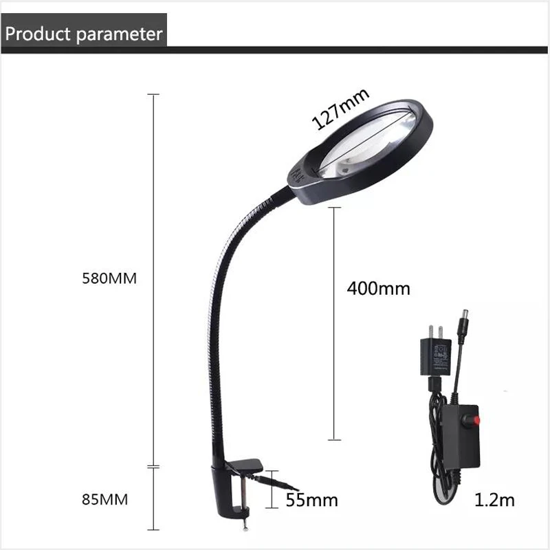 HD Magnifying Glass 3X 5X 8X 10X Adjustable LED Lamp 127mm Big Magnifier for PCB repair Book Reading 10X 20X Loupe Magnifying