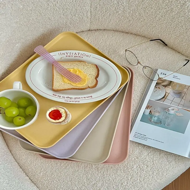 Dining Plate Rectangle Glass Tray Fruit Disc Household Storage Tray Coffee Store Photograph Prop Soild 2023 Wheat Stalk