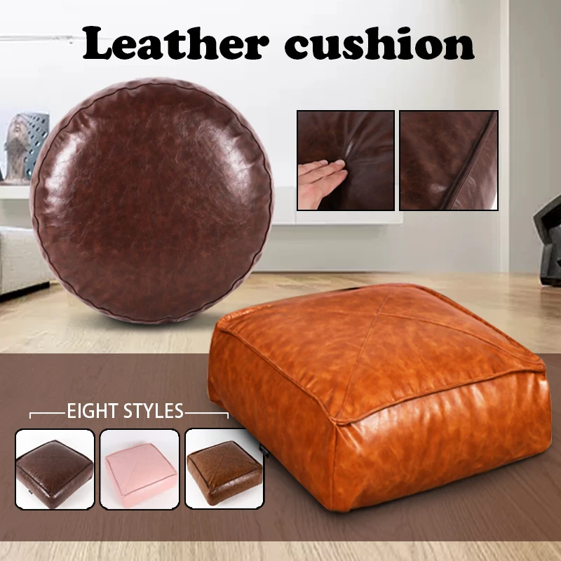 Moroccan Style PU Leather Pouf Embroider Craft Sofa Ottoman Footstool Artificial Leather Unstuffed Tatami Floor Seat Cushions