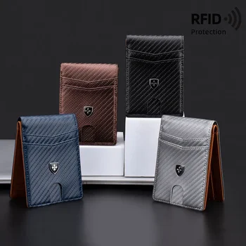 미니멀리스트 남성용 RFID 도난 방지 브러시, 전면 이중 포켓, 휴대용 카드홀더 다기능 지갑, 탄소 섬유 지갑 