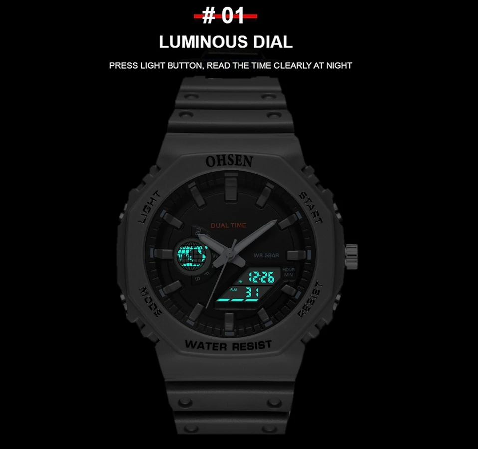 Digitale Horloges Voor Mannen 50M Waterdicht Alarm Klokken Outdoor Sport Horloge Reloj Hombre Grey Dual Time Quartz Militaire Horloge