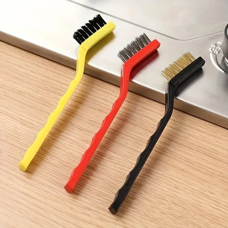 3PCS Nylon Steel Copper Wire Combination Gas Stove Cleaning Brush Dead Angle Gap Stove Long Handle Brush To Remove Oil