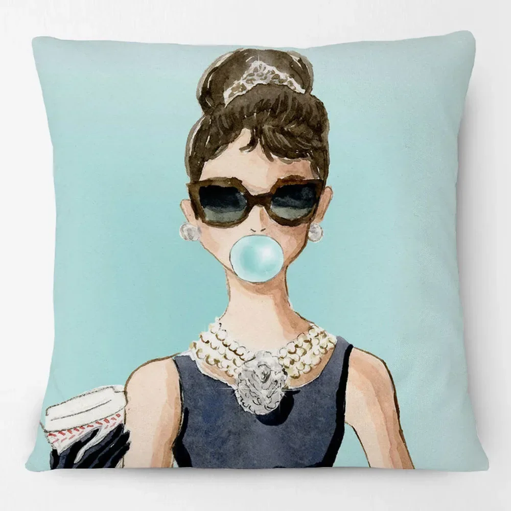 European Audrey Hepburn Beauty Portrait Cushion Cover Modern Fashion Style Woman Face Luxury Decorative Pillow Case