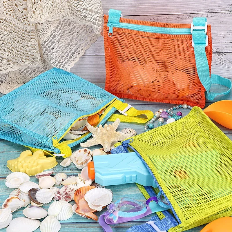 Beach Toy Mesh Bag Kids Shell Storage Bag Beach Toy Seashell Bag Mesh Pool Bags Sand Toys Swimming Accessories for Boy and Girls