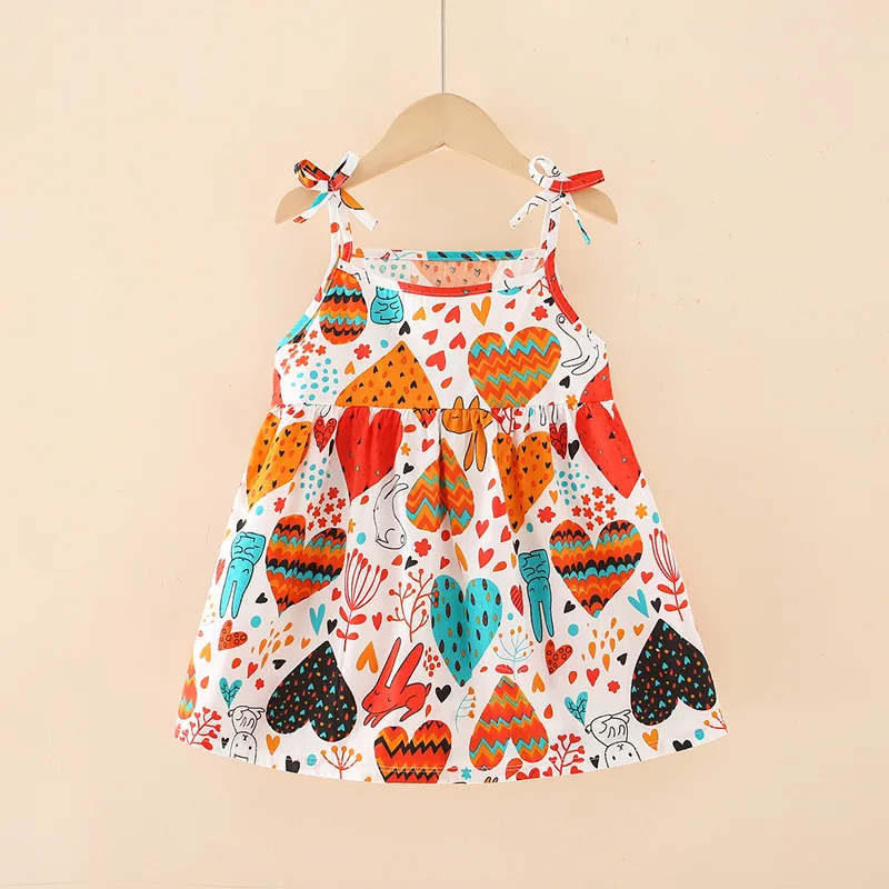 Summer Girl Dress Sleeveless Kids Sundress Printed Skirt Fashion Girls Clothing Beach Party Children's Clothing Princess Dresses
