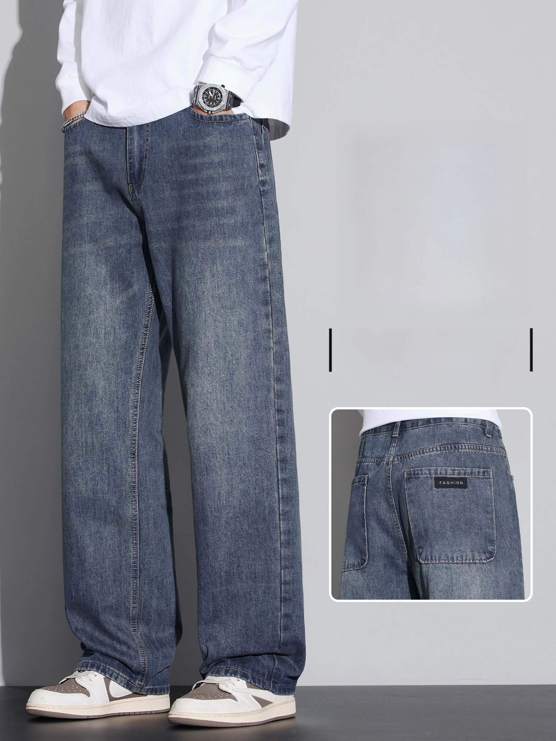 

Loose Straight Leg Men's Jeans Wide Leg Casual American Retro Sle Spring Autumn New Trend Brand Cotton Youth Leisure Pants