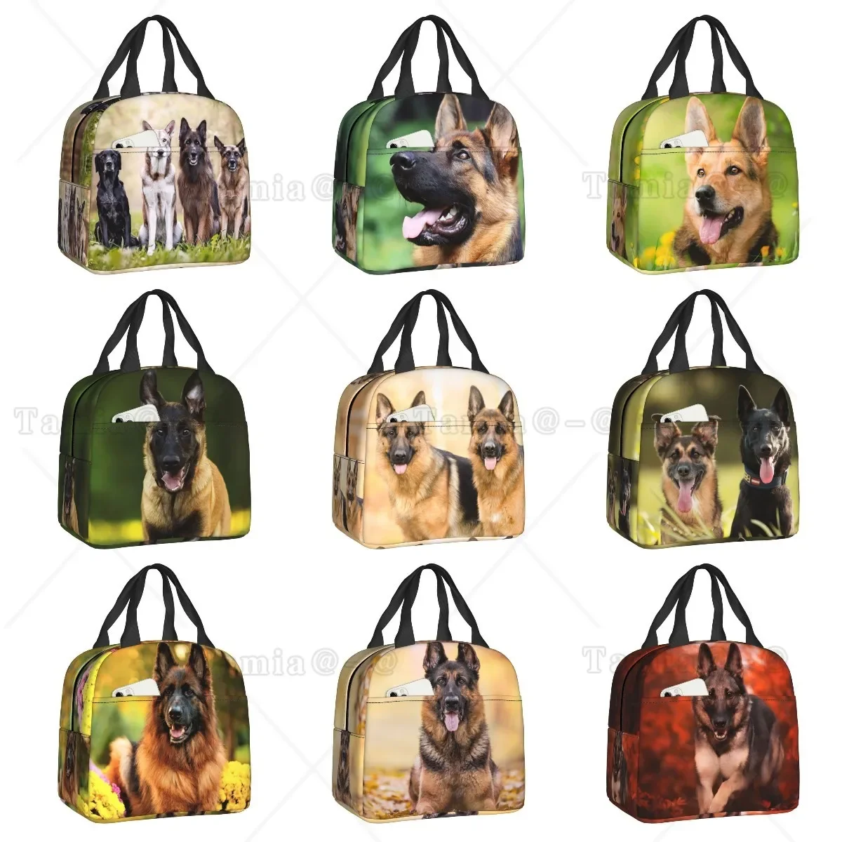 German Shepherd Dog Thermal Insulated Lunch Bag Women Animal Pattern Resuable Lunch Tote for Outdoor Picnic Storage Food Box