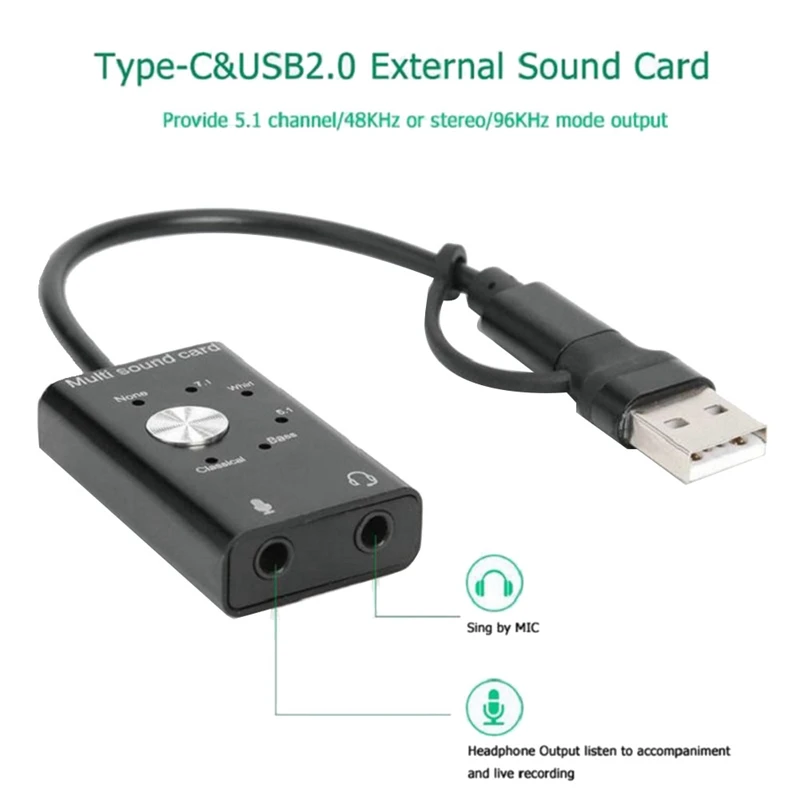 【Superdeals】بطاقة صوت متعددة USB 2.0 Type C محول ميكروفون ستيريو محول احترافي لسماعات الكمبيوتر المحمول والكمبيوتر الشخصي