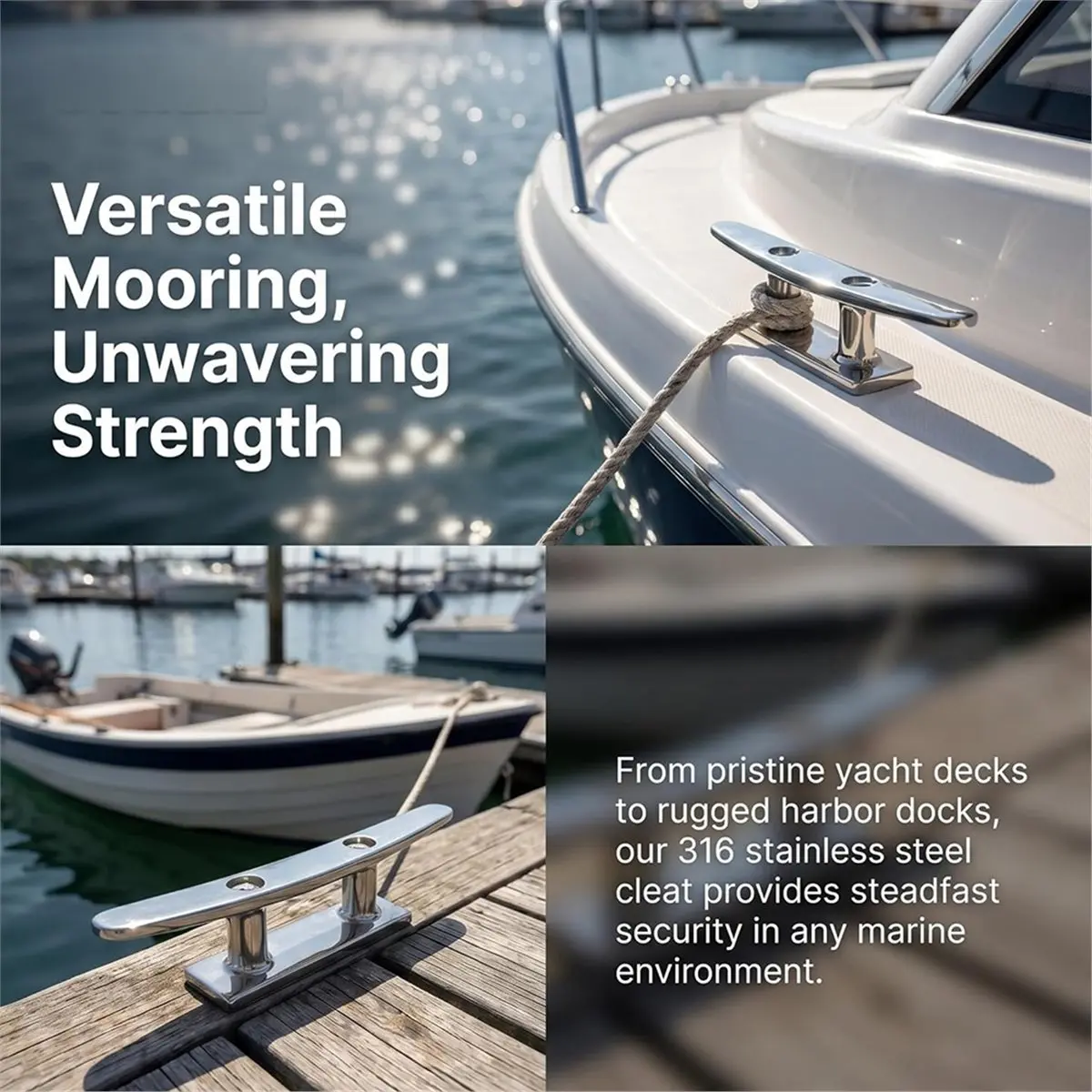 Home Tool Boat Cleats,Dock Cleat Open Base 6 Inch,Mooring Deck Cleats 316 Stainless Steel with Fasteners