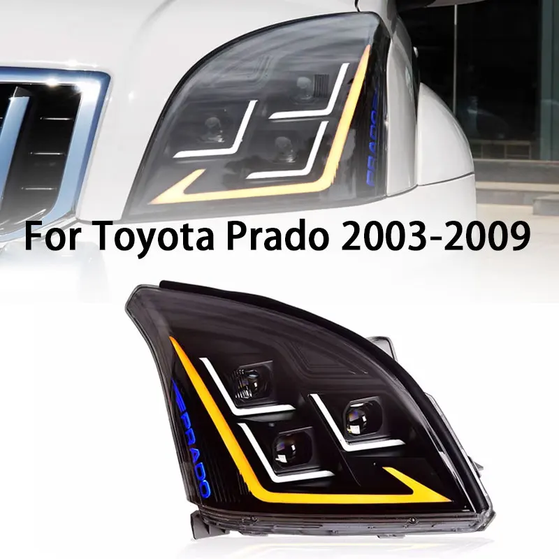 

Автомобильные фары для Toyota Prado 2003-2009, новый стиль, Головной фонарь в сборе, обновленный, высокая Настройка, аксессуары для объектива проектора
