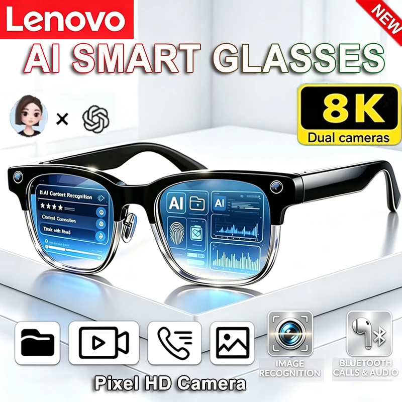 Image of Lenovo 8K HD KI-Smart-Brille mit KI-Übersetzung, Freisprechfunktion, KI-Chat-Aufzeichnung, Musikwiedergabe, Intelligente Sonnenbrille für Herren