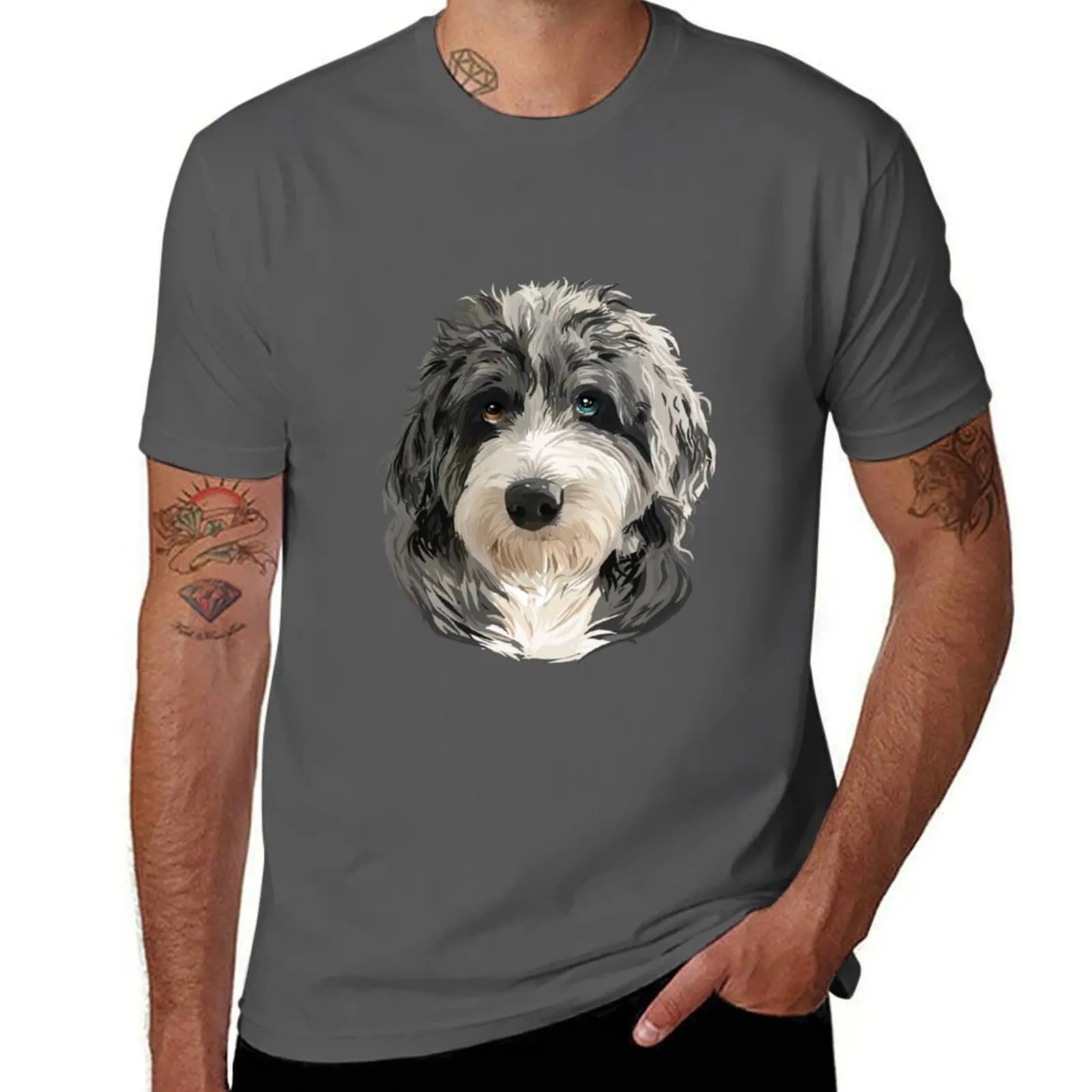 Blue merle doodle T-Shirt Big Size Short Sleeve Casual Top