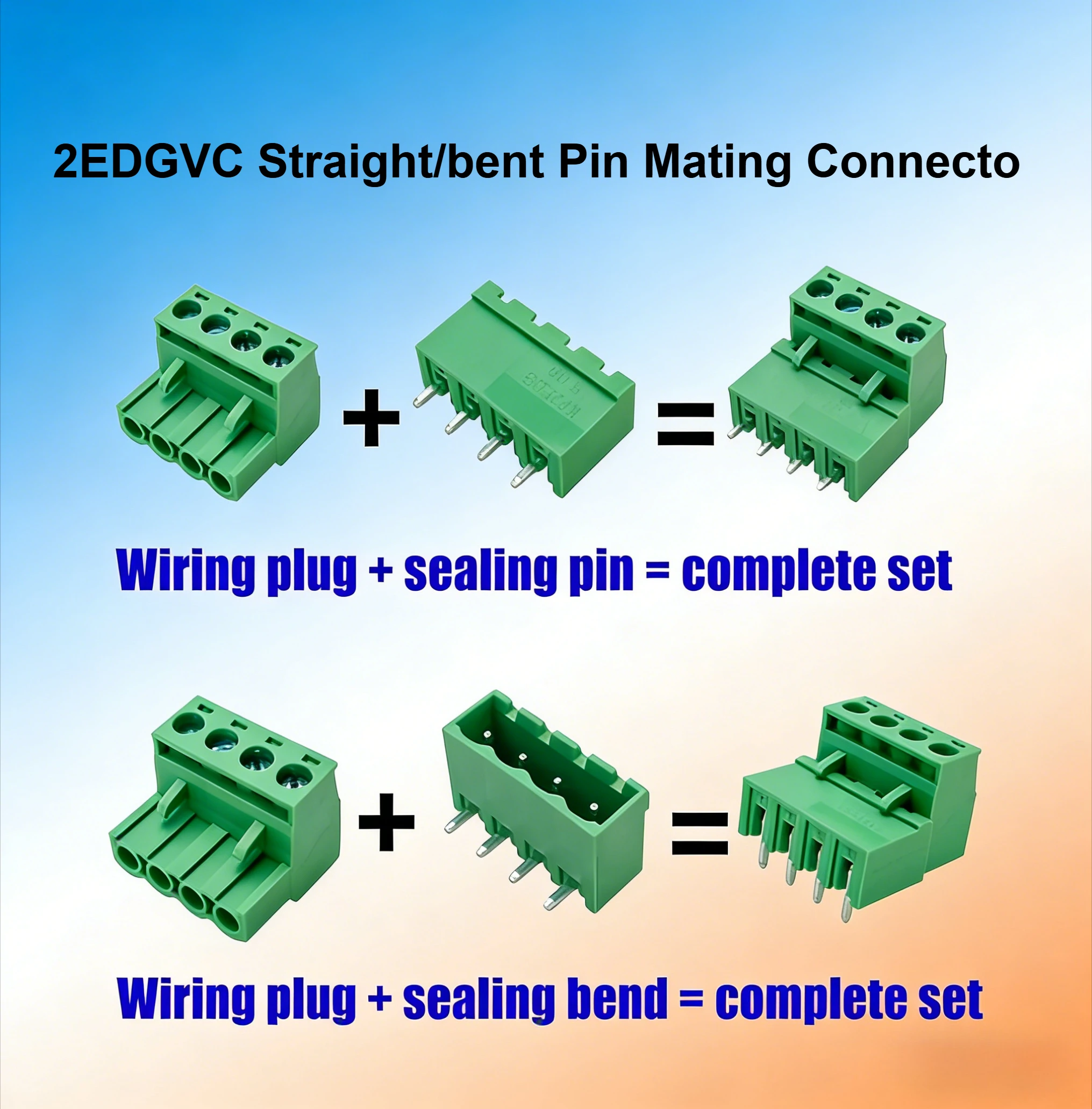 2EDG-5.08mm 2/3/4/16P Pluggable Sealed 2EDGVC Straight/bent Pin Mating Connector Terminal Block Copper Lead 300V Male/female