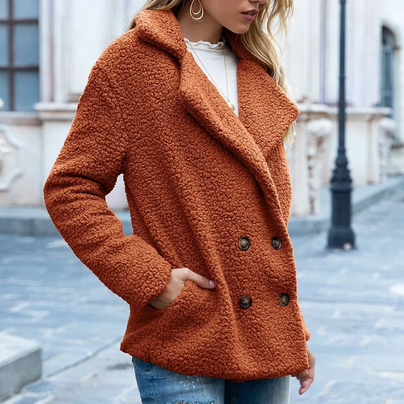 2021 Brand New Groothandel Button Revers Losse Fleece Trui Vest Schapen Wollen Jas Vrouwen Jas Winter