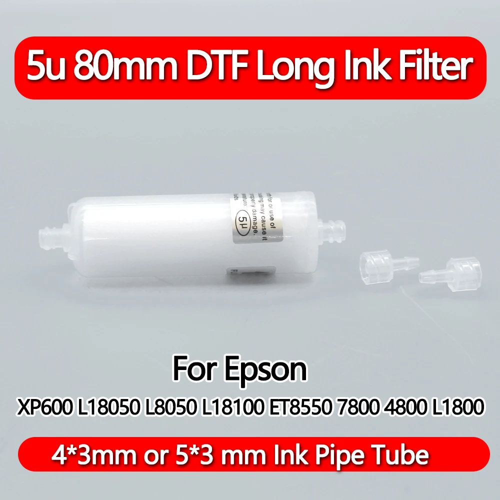 

5u 80mm DTF Long Ink Filter For Epson XP600 L8050 L18100 ET8550 7800 4800 Printer Direct Film Transfer Printer Ink Filterate