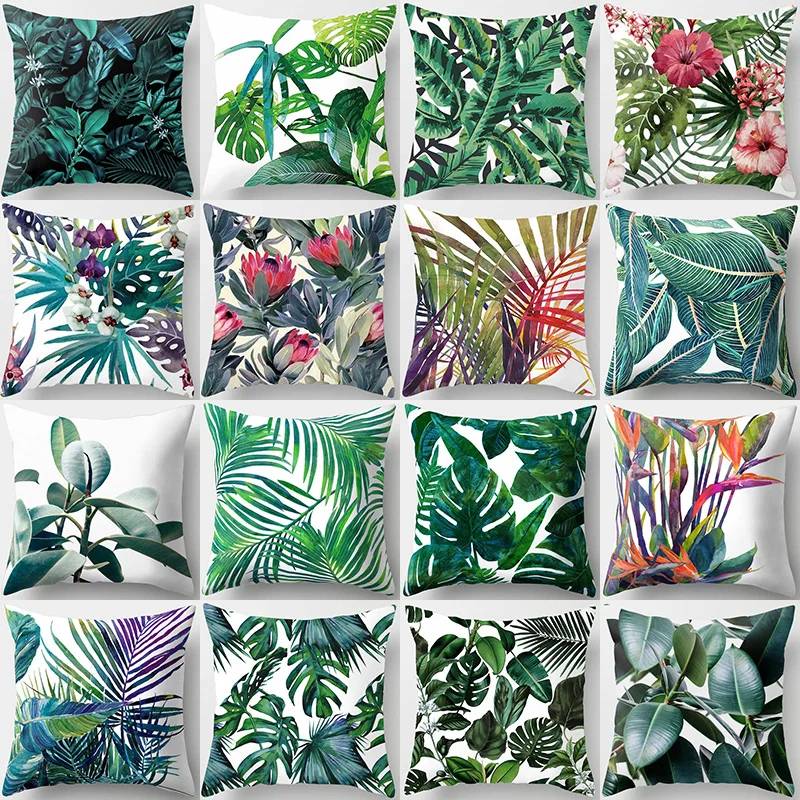 Home Decor Tropical Leaves Cushion Cover Polyester  Sofa Decoration Pillowcase  funda de almohada