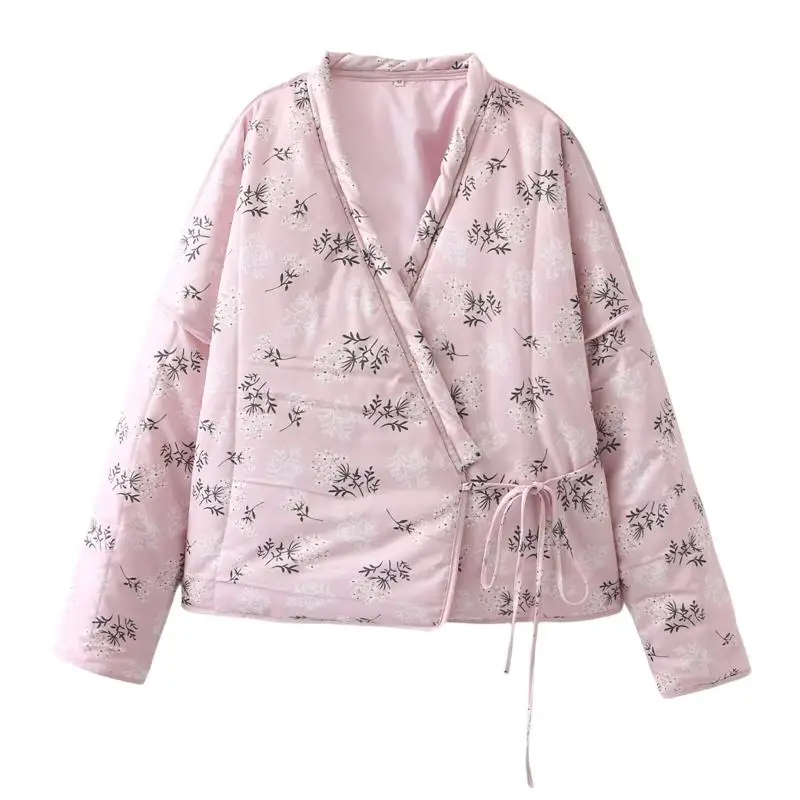 

Розовый V-Ne с принтом Bell Sve Long Sve Cotton Jaet Верхняя одежда для женщин Cross-Border Faion Осень 2024 F8Z248