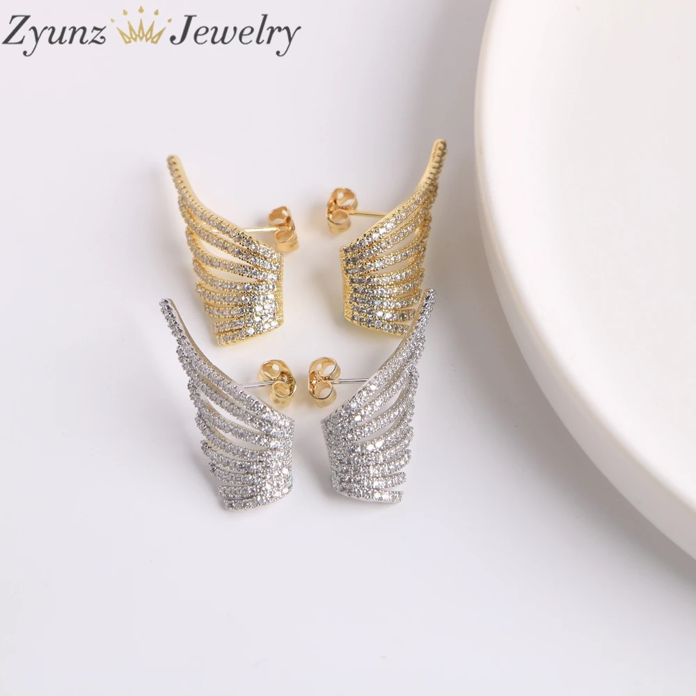 

5 Pairs, Trendy Gold Silver Color Cubic Zirconia Angel Wing Earrings Woman Korean Minimalist Party Crystal Jewelry Gift