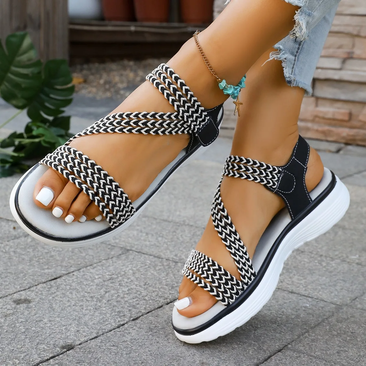 

36-43 Plus Size Shoes for Women Summer Fashion Round Toe Platform Wedge Non-slip Sandals Casaul Beach Footwear 2026