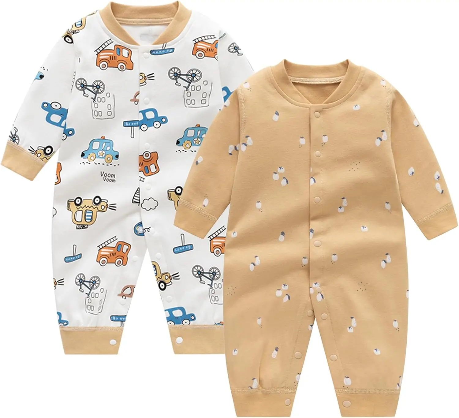 Newborn Baby Boys 2 Pack Cotton Romper Outfits Infant Long Sleeve One-Piece Toddler Button Jumpsuits