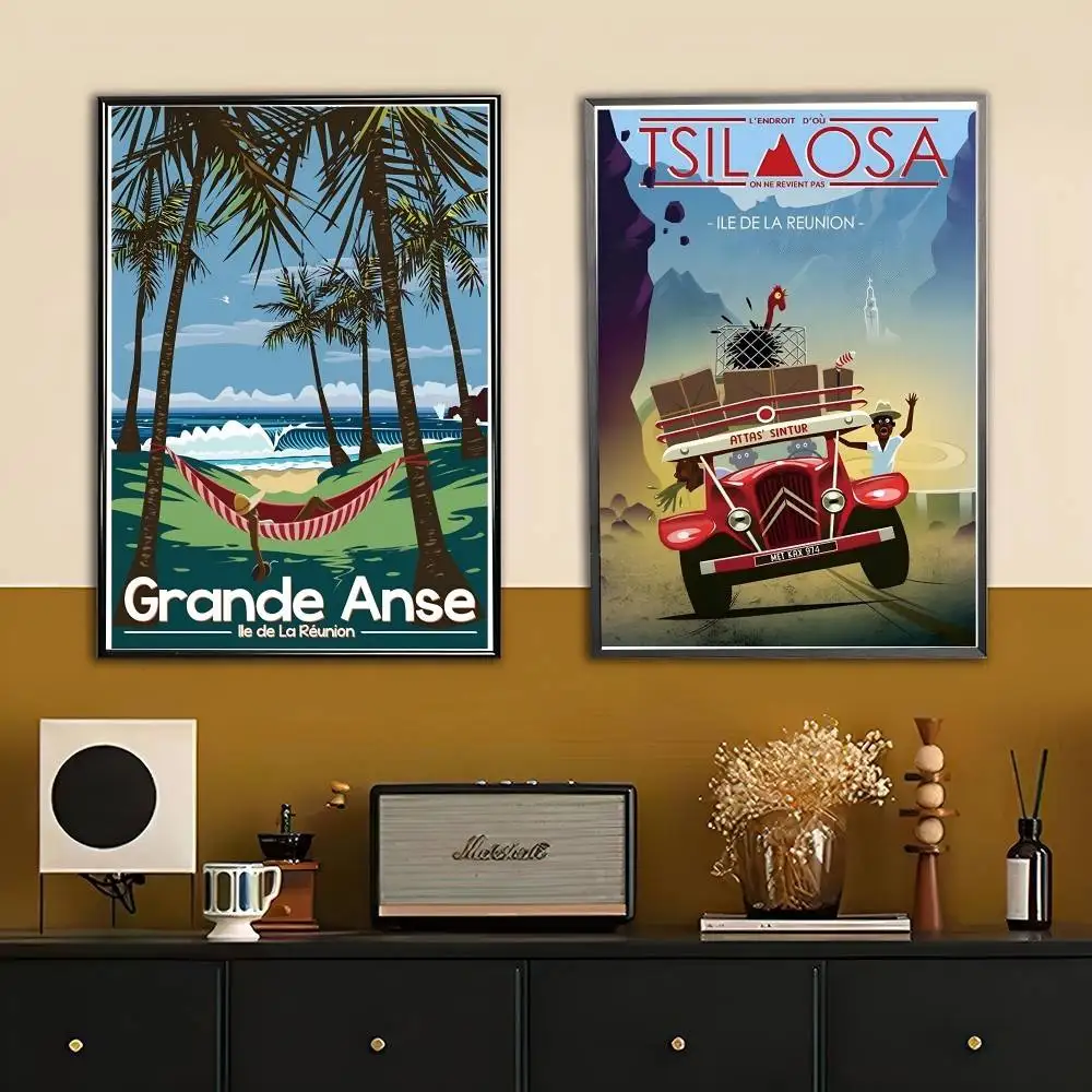 الفرنسية جزيرة ريونيون عطلة خمر السفر المشارك خمر الكلاسيكية الفن طباعة غرفة المعيشة ديكور المنزل ملصق فني الهدايا