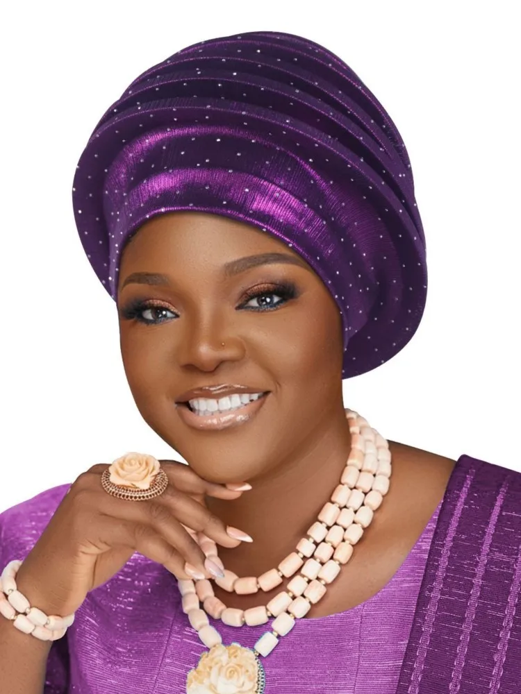 2026 Fashion Women Pleated Turban Cap For Women Auto Gele Headtie Female Head Wraps African Nigeria Wedding Party Headpiece