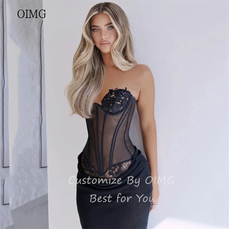 OIMG Sexy Black Sweetheart Neck Mermaid Prom Gowns Backless Party Gown Floor Length Evening Dress vestidos de fiesta Customized image 2