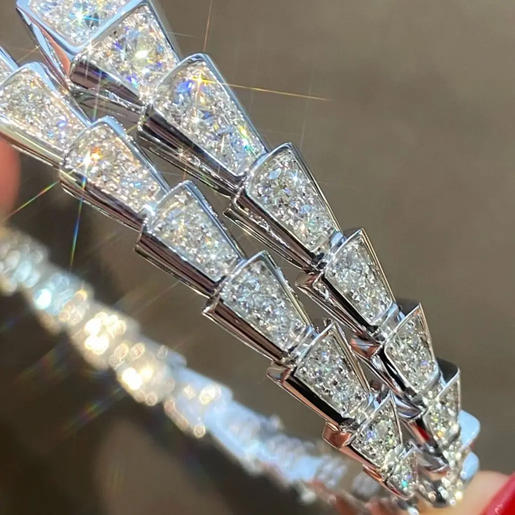 18K Volledige Diamanten Slangenarmband Luxe Ontwerp Op Maat Veelzijdige Originele Sieraden