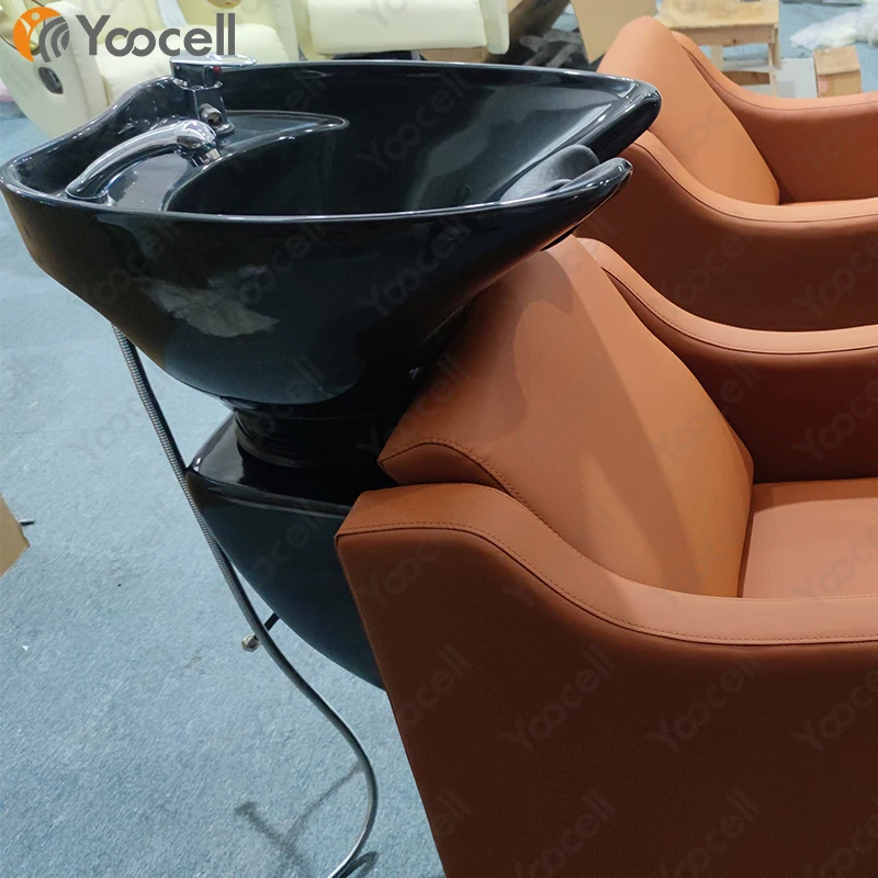 Yoocell Caramel Colour Salon Furniture Shampoo Station Sink And Chair Shampoo Backwash Unit Hair Salon With Footrest