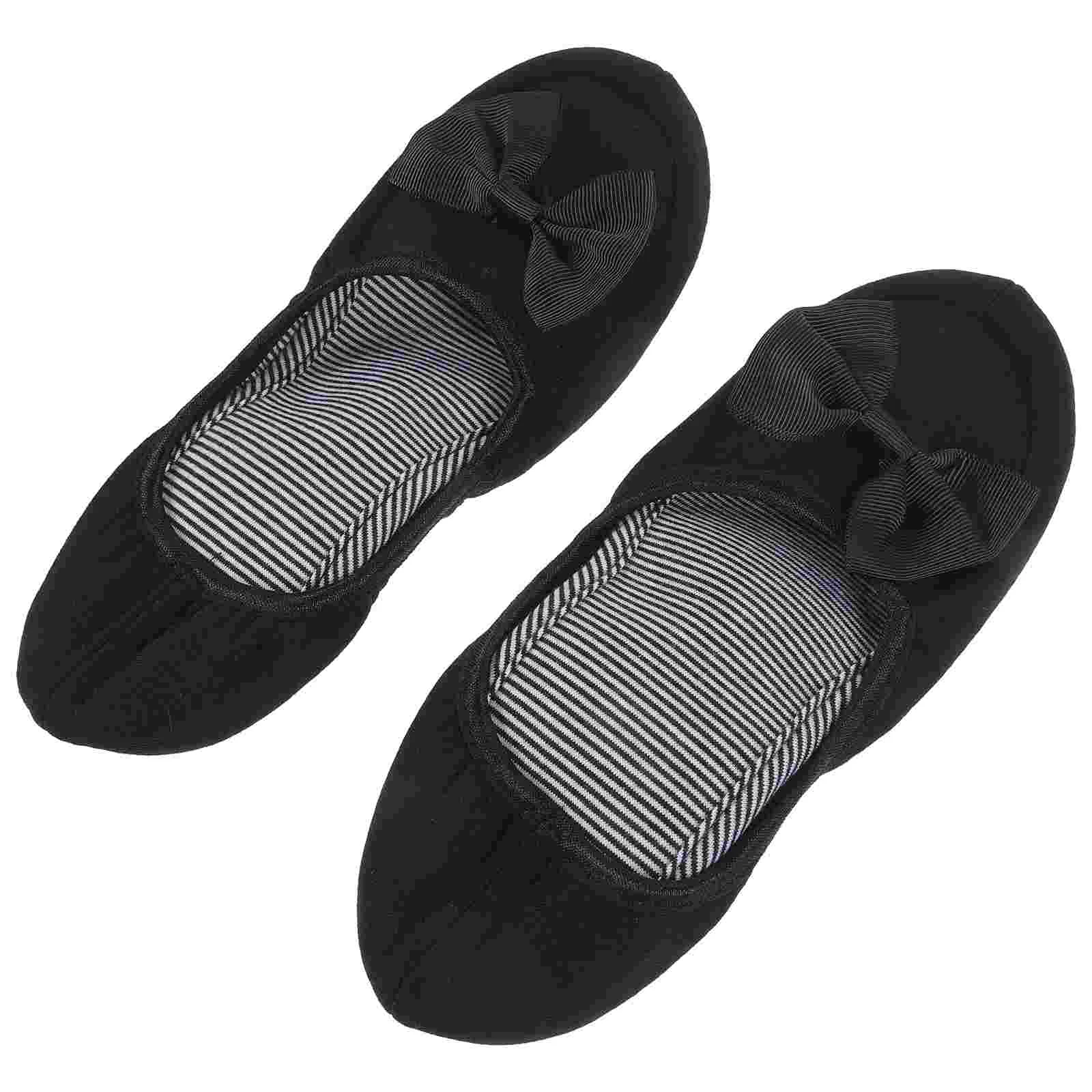 Zapatillas plegables portátiles para mujer de 245 cm, mocasines de algodón con parte inferior silenciosa para viajes en interiores, tamaño libre (negro)